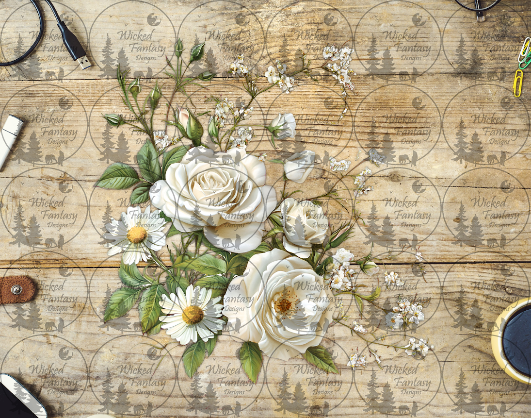 UVDTF White Roses and Daisies
