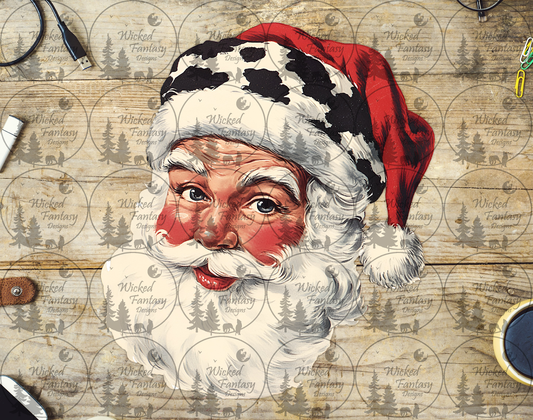 UVDTF Vintage Santa with Cow Print Hat