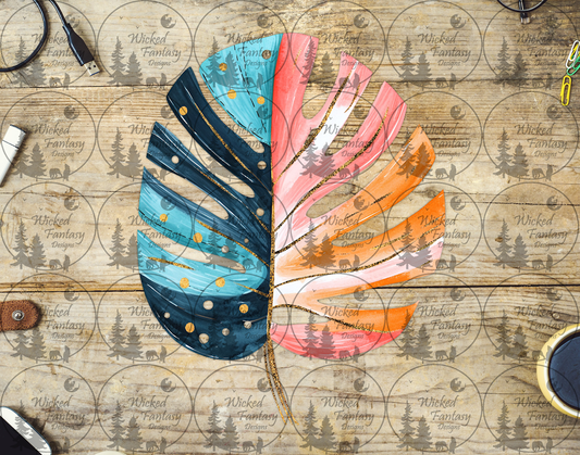UVDTF Pink and Teal Monstera Leaf