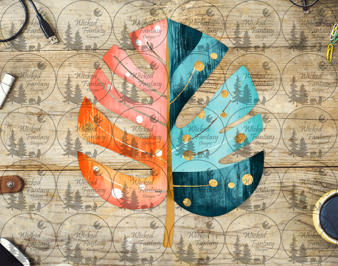 UVDTF Monstera Leaf Teal and Pink Straight