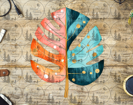 UVDTF Monstera Leaf Teal and Pink Straight