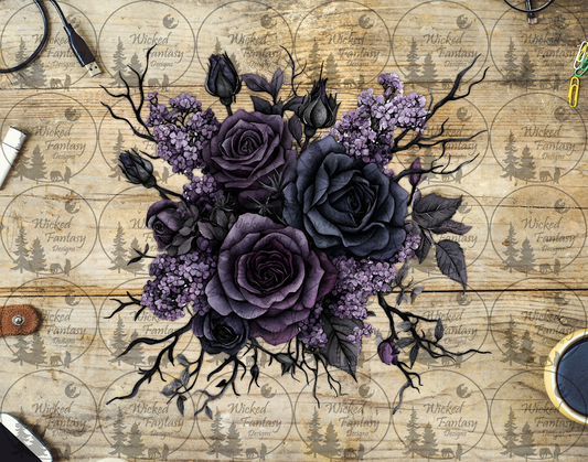 UVDTF Purple Floral Arrangement with Jagged Sticks
