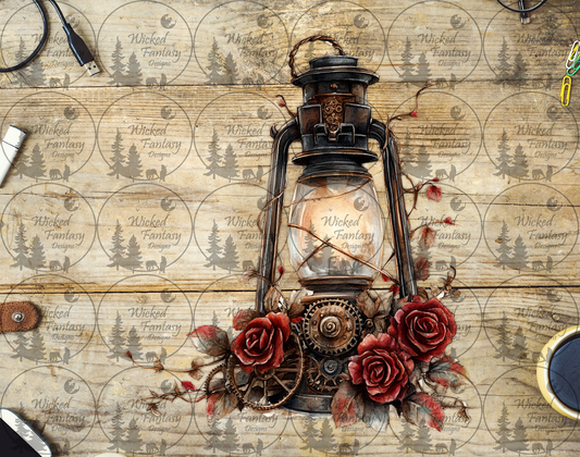 UVDTF Red Roses and Gears Steampunk Lantern