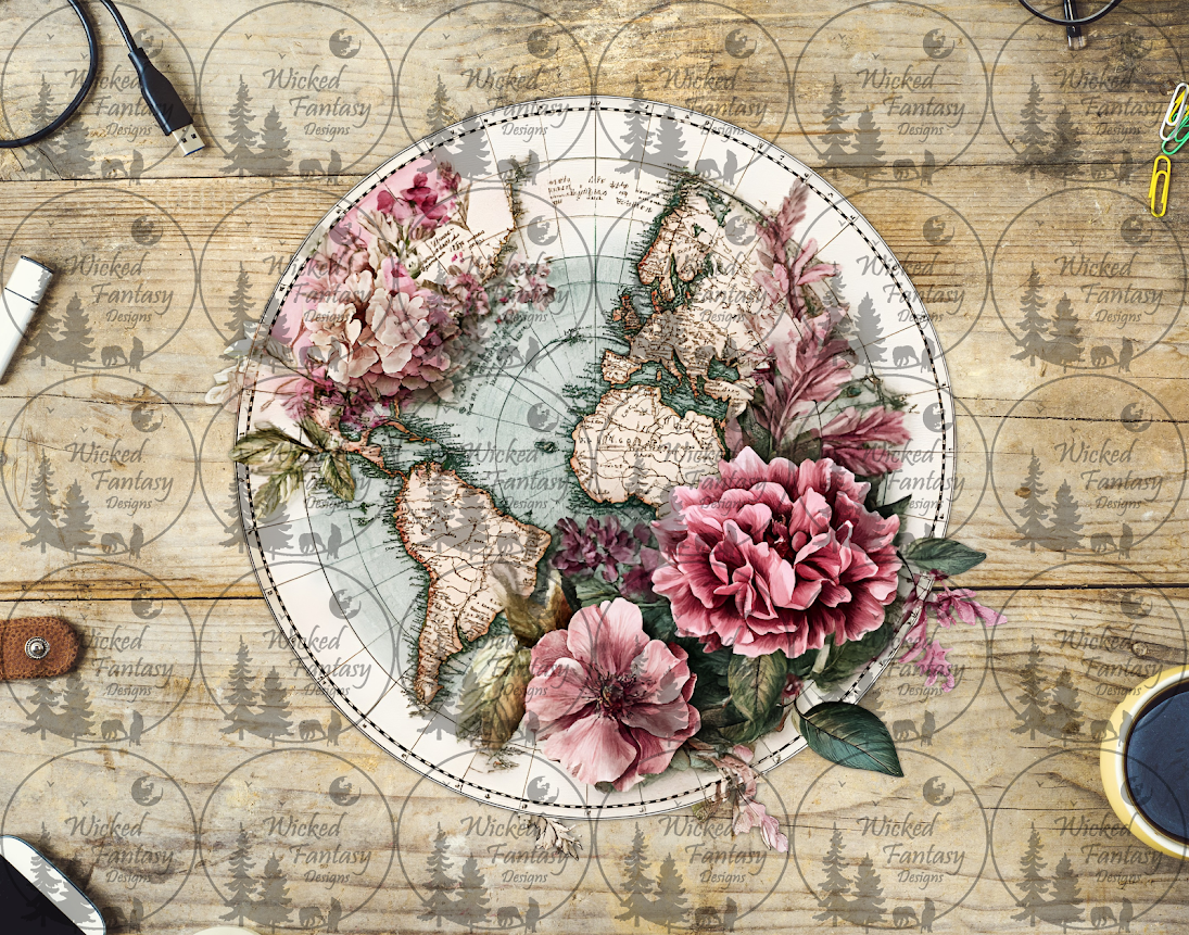 UVDTF Dusty Pink Floral on a Globe