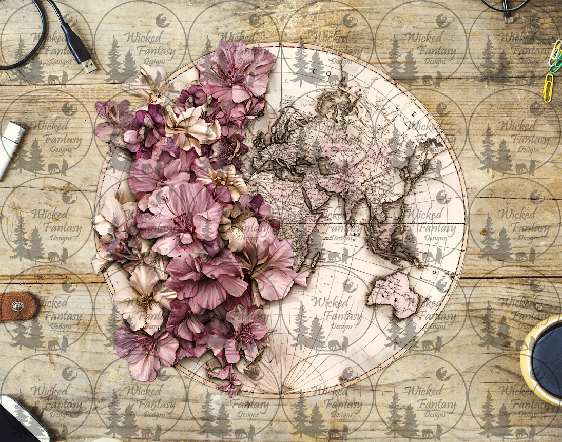 UVDTF Dusty Pink Floral on a Globe II