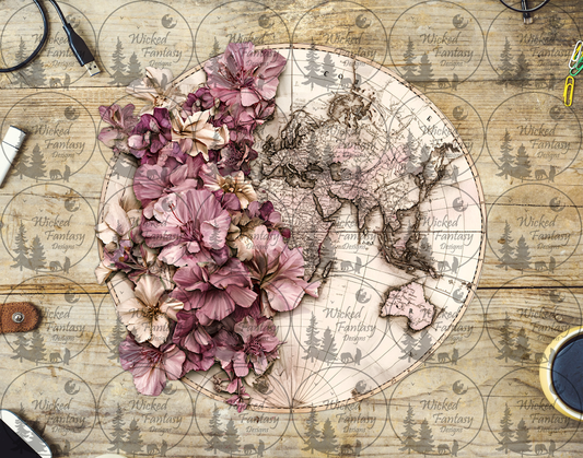 UVDTF Dusty Pink Floral on a Globe II