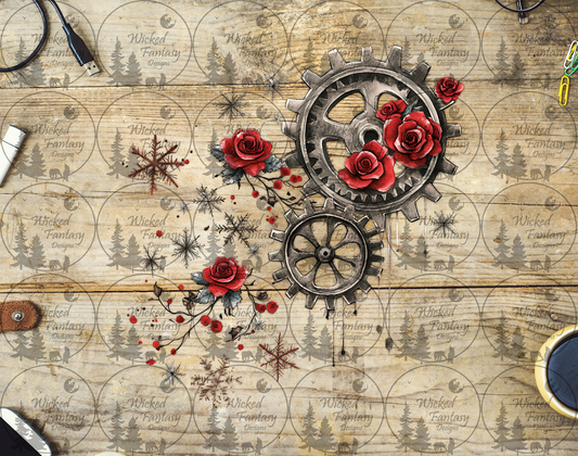 UVDTF Red Roses and Gears Steampunk with Snowflakes
