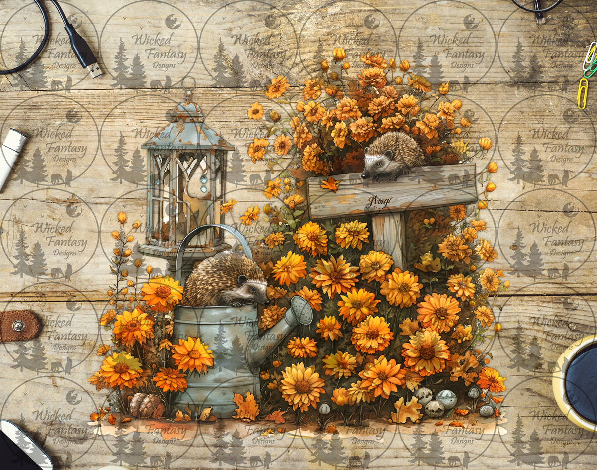 UVDTF Hedgehogs and Autumn Flowers
