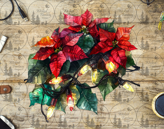 UVDTF Red Poinsettias and Christmas Lights