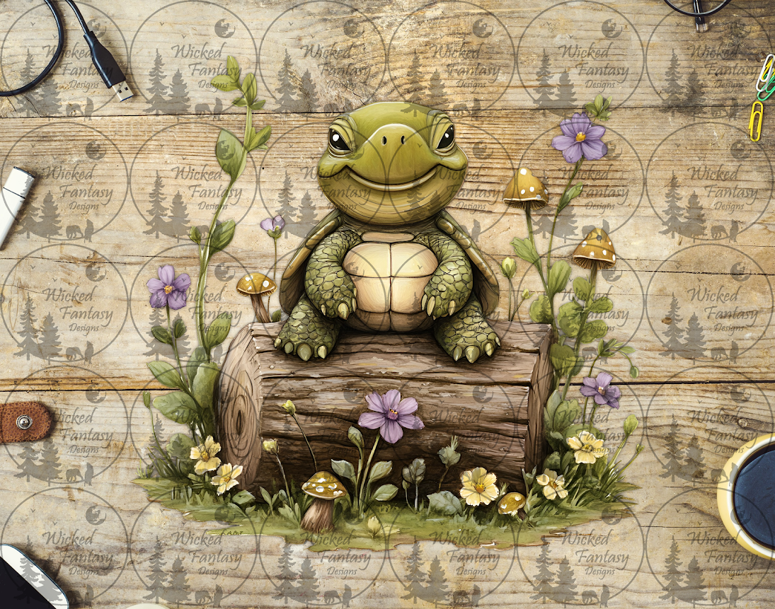 UVDTF Grinning Turtle on Log