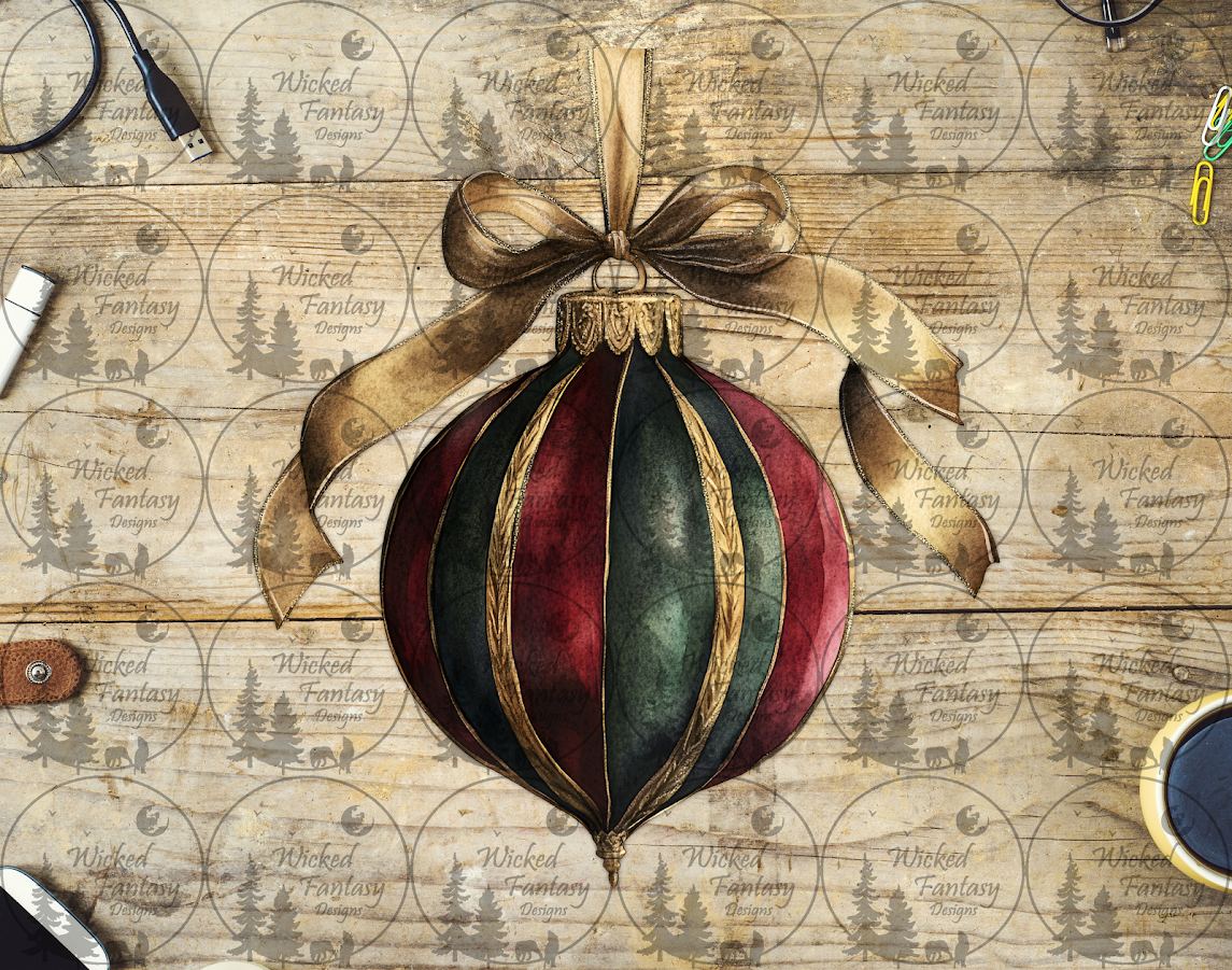 UVDTF Emerald Green and Burgundy Ornament with Golden Bow