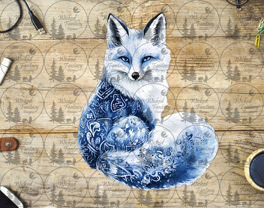 UVDTF Fox with Folk Art Drawings