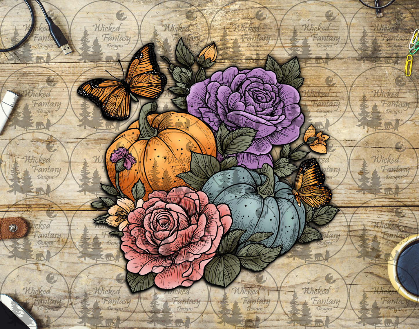 UVDTF Pumpkin with Butterflies and Florals