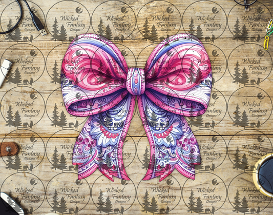 UVDTF Bright Pink Purple and White Paisley Bow