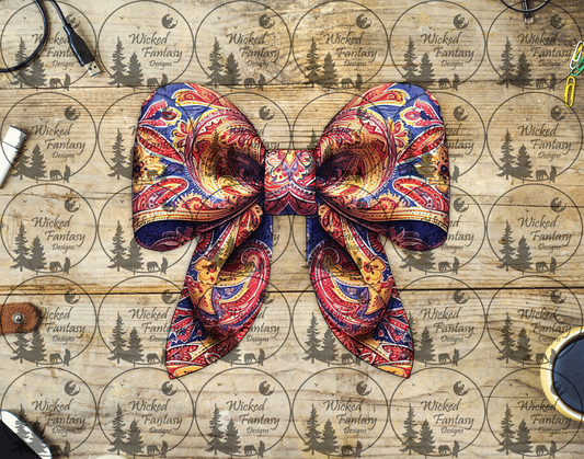 UVDTF Red Blue and Yellow Paisley Bow