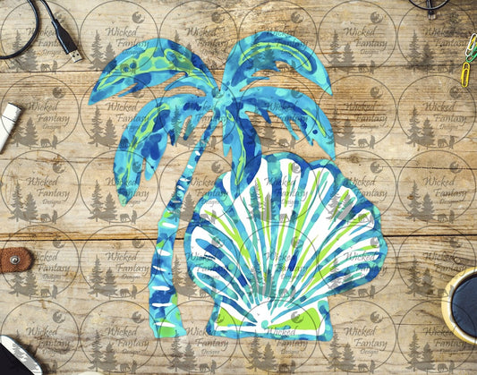 UVDTF Teal and Lime Palm Tree and Seashell