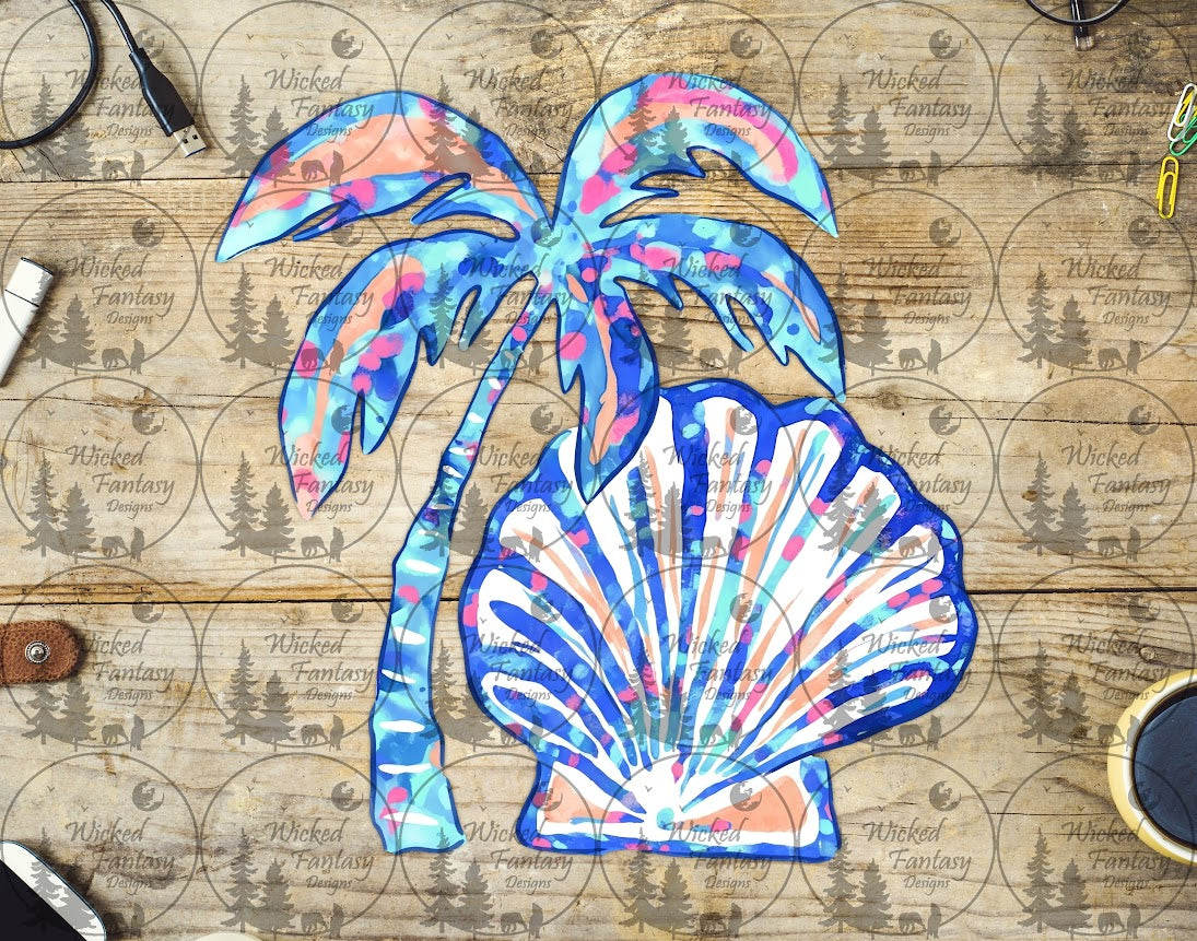 UVDTF Blue Palm Tree and Seashell