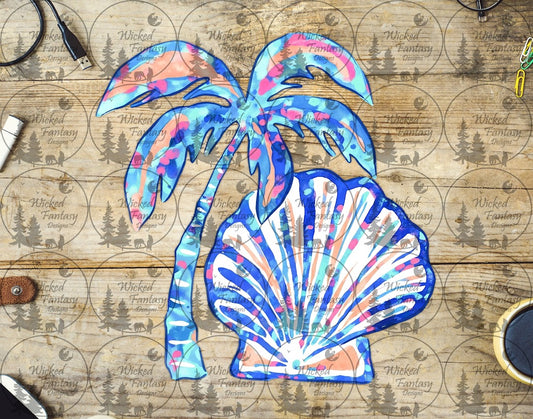 UVDTF Blue Palm Tree and Seashell