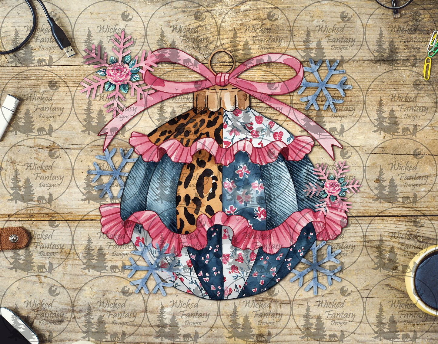 UVDTF Patchwork Quilted Denim and Leopard Ornament