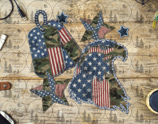 UVDTF Patchwork Quilted Eagle and Dog Tags