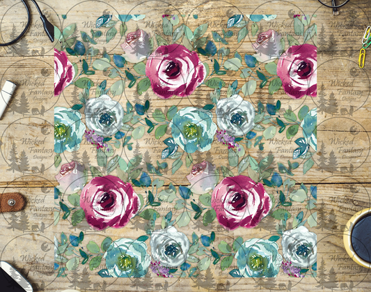 UVDTF Watercolor Teal and Magenta Flowers 20oz 30oz 10"x10" Element