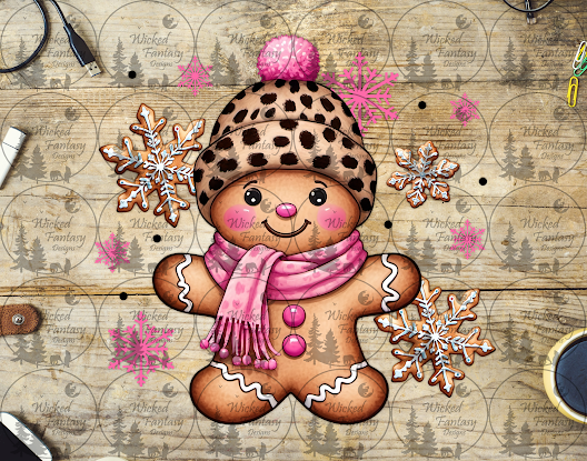 UVDTF Gingerbread Man with Leopard Print Hat