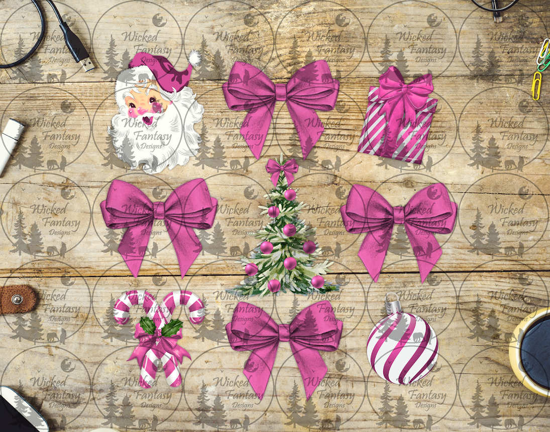UVDTF Vintage Santa and Pink Bows 6x7" Element