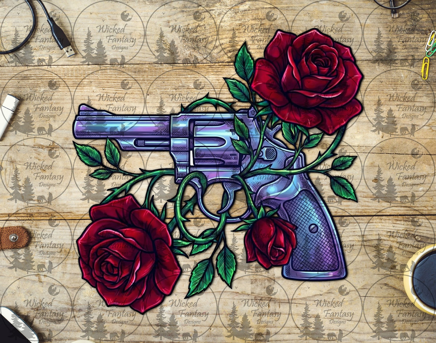 UVDTF Revolver with Roses