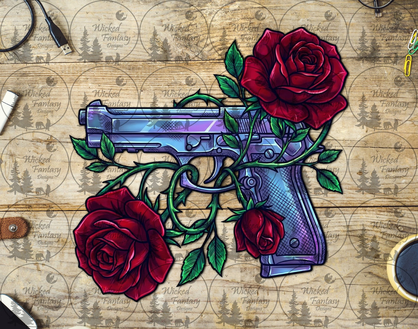 UVDTF Pistol with Roses