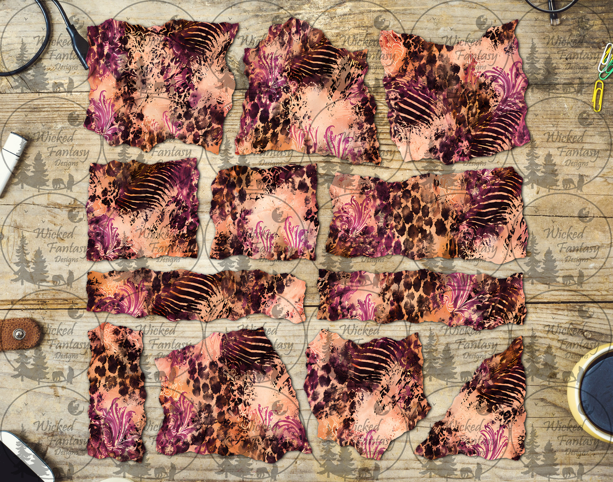 UVDTF Plum Peach Animal Print Torn Paper Set Ripped Pages Element Sheet