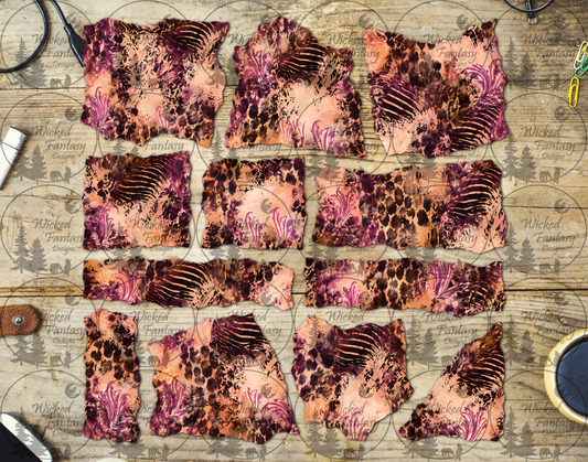 UVDTF Plum Peach Animal Print Torn Paper Set Ripped Pages Element Sheet