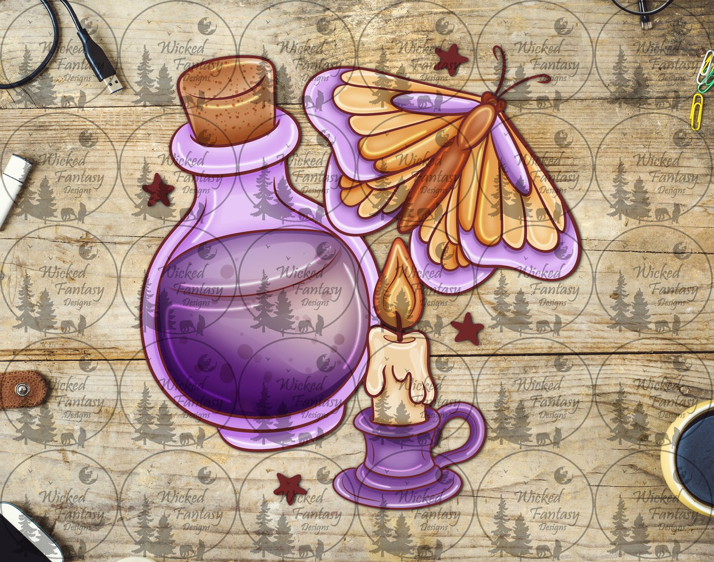 UVDTF Potion Bottle Moth and Candle