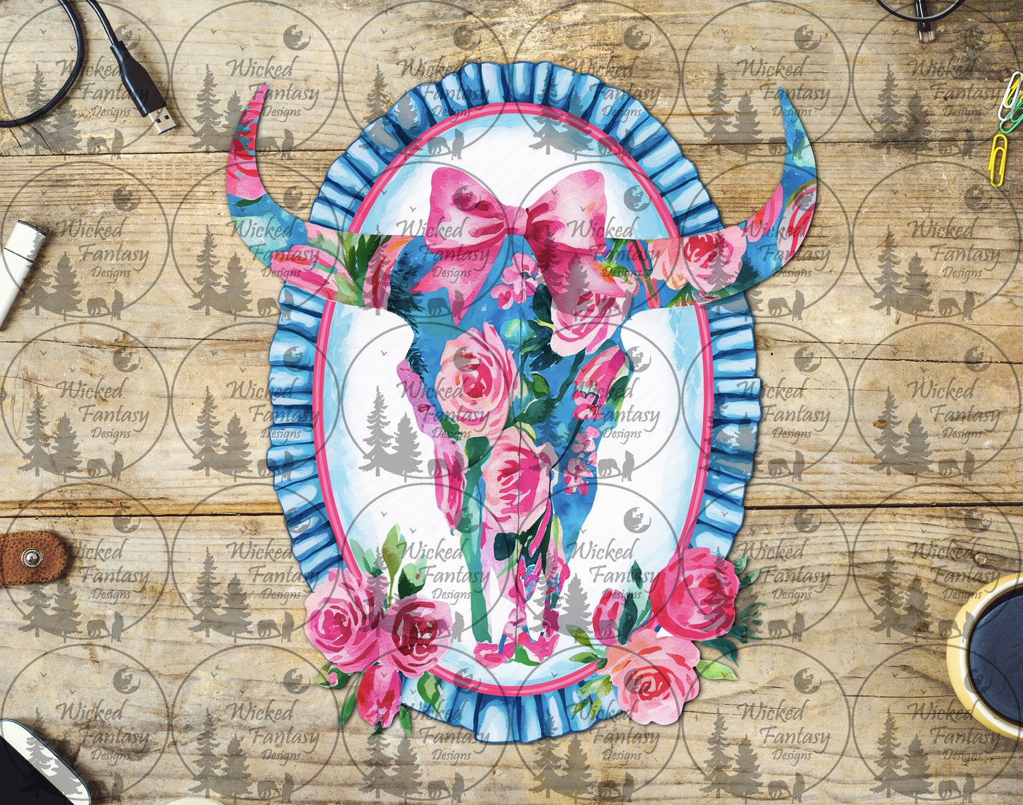 UVDTF Floral Cow Skull