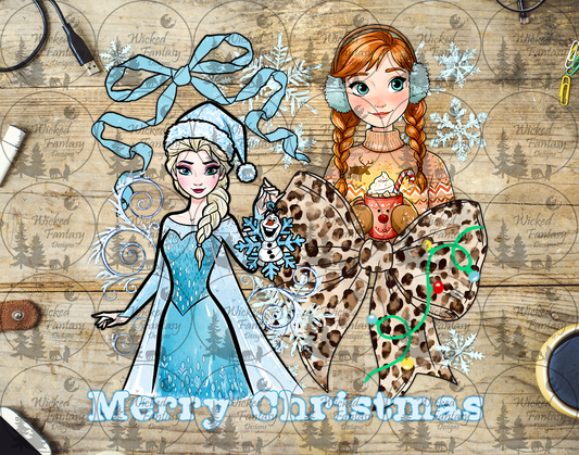 UVDTF Merry Christmas Ice Blue Bow and Snowflakes