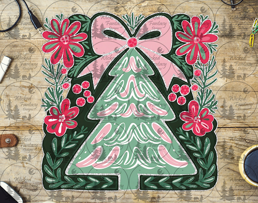 UVDTF Christmas Tree with Pink Bow