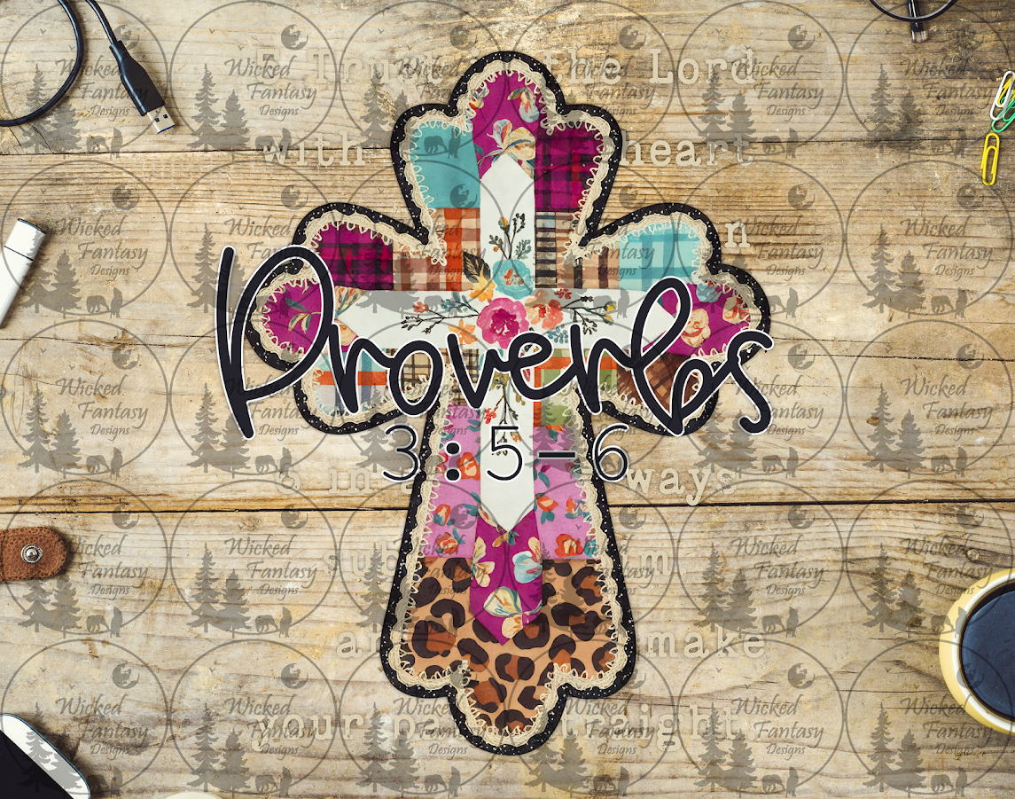 UVDTF Proverbs 3 Verse 5-6 Quilted Cross