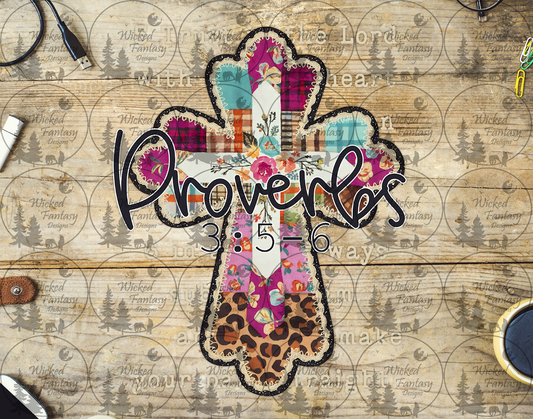 UVDTF Proverbs 3 Verse 5-6 Quilted Cross