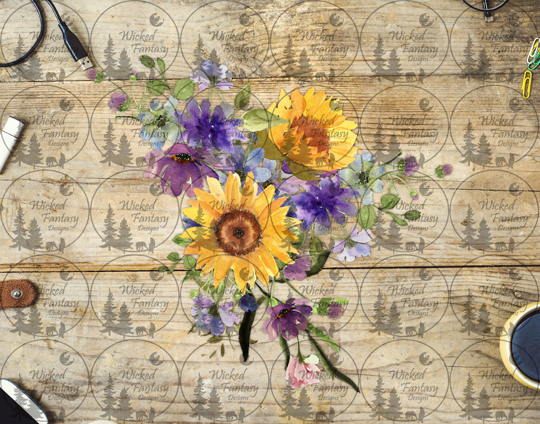 UVDTF Yellow Purple Sunflower Garden Mix