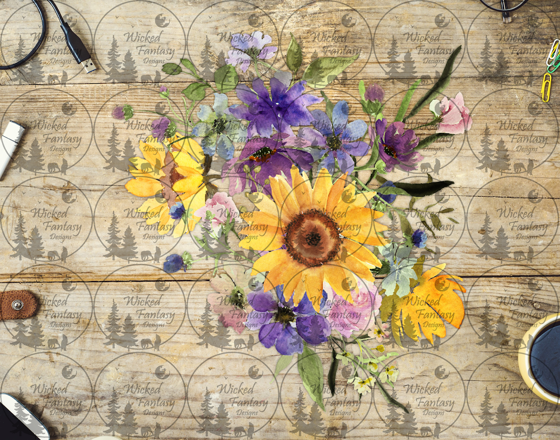 UVDTF Yellow Purple Sunflower Floral Arrangement