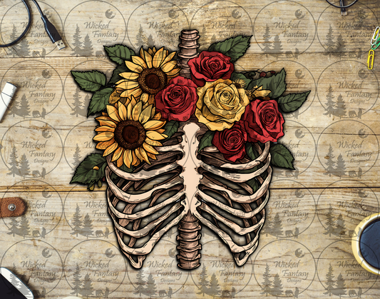 UVDTF Skeleton Chest with Sunflowers and Roses