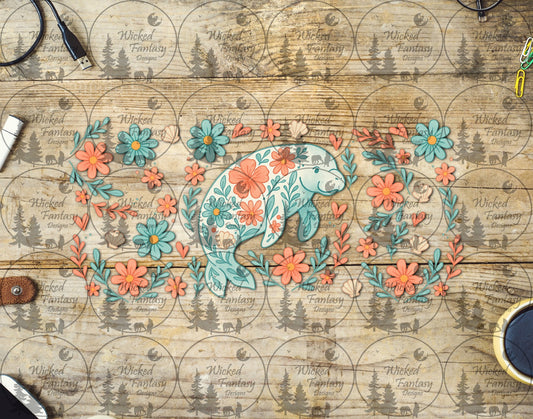 UVDTF Floral Manatee 16oz 40oz