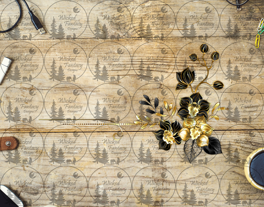 UVDTF Golden Orchids with Black Petals