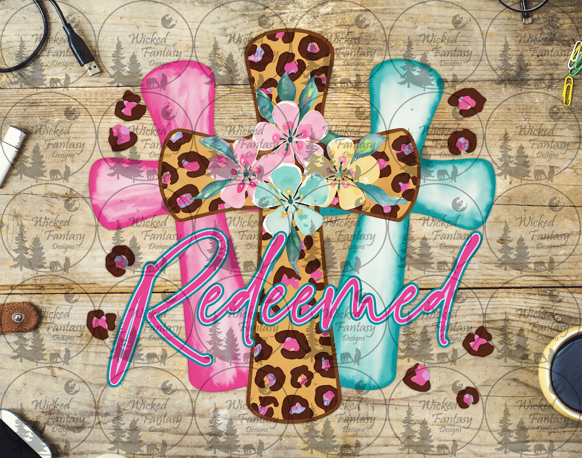 UVDTF Redeemed 3 Crosses and Leopard Print