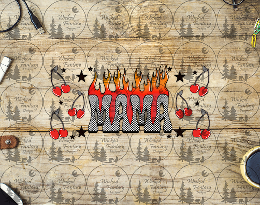 UVDTF Mama Checkered and Flames with Cherries 16oz 40oz