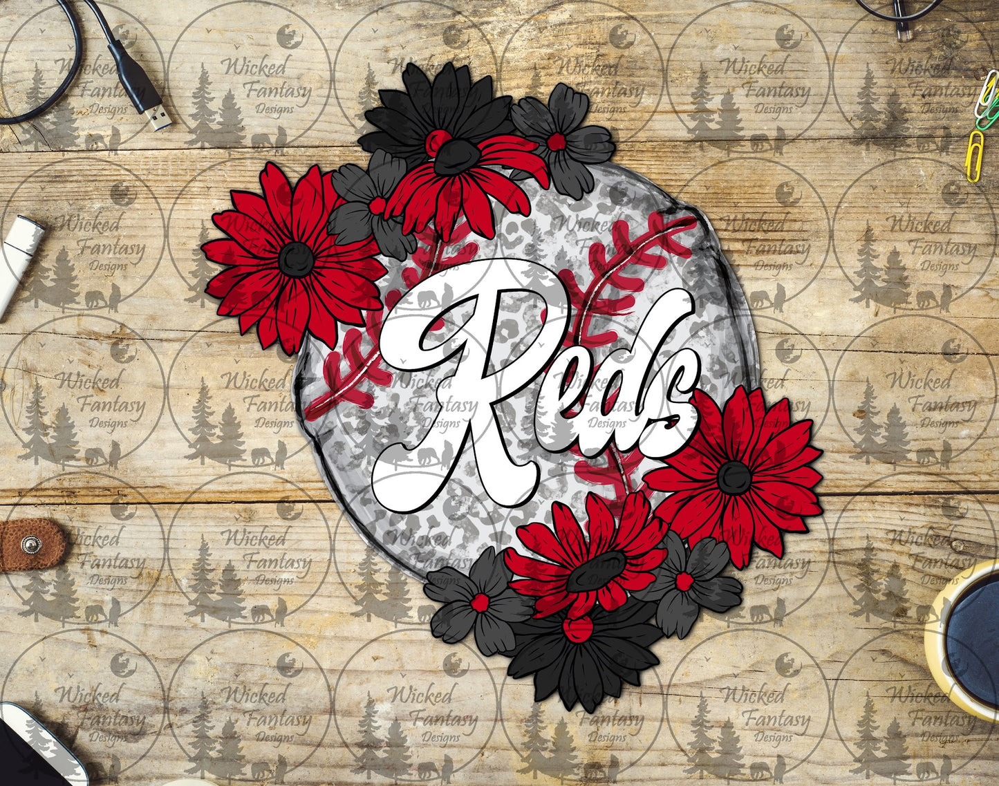 UVDTF Leopard Floral Baseball Reds