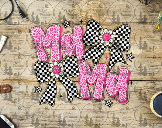 UVDTF Pink Leopard and Checkered Bows Mama