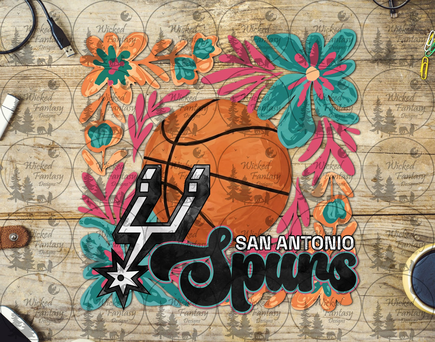 UVDTF Basketball Floral San Antonio