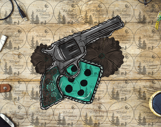UVDTF Revolver Tooled Flowers and Dice