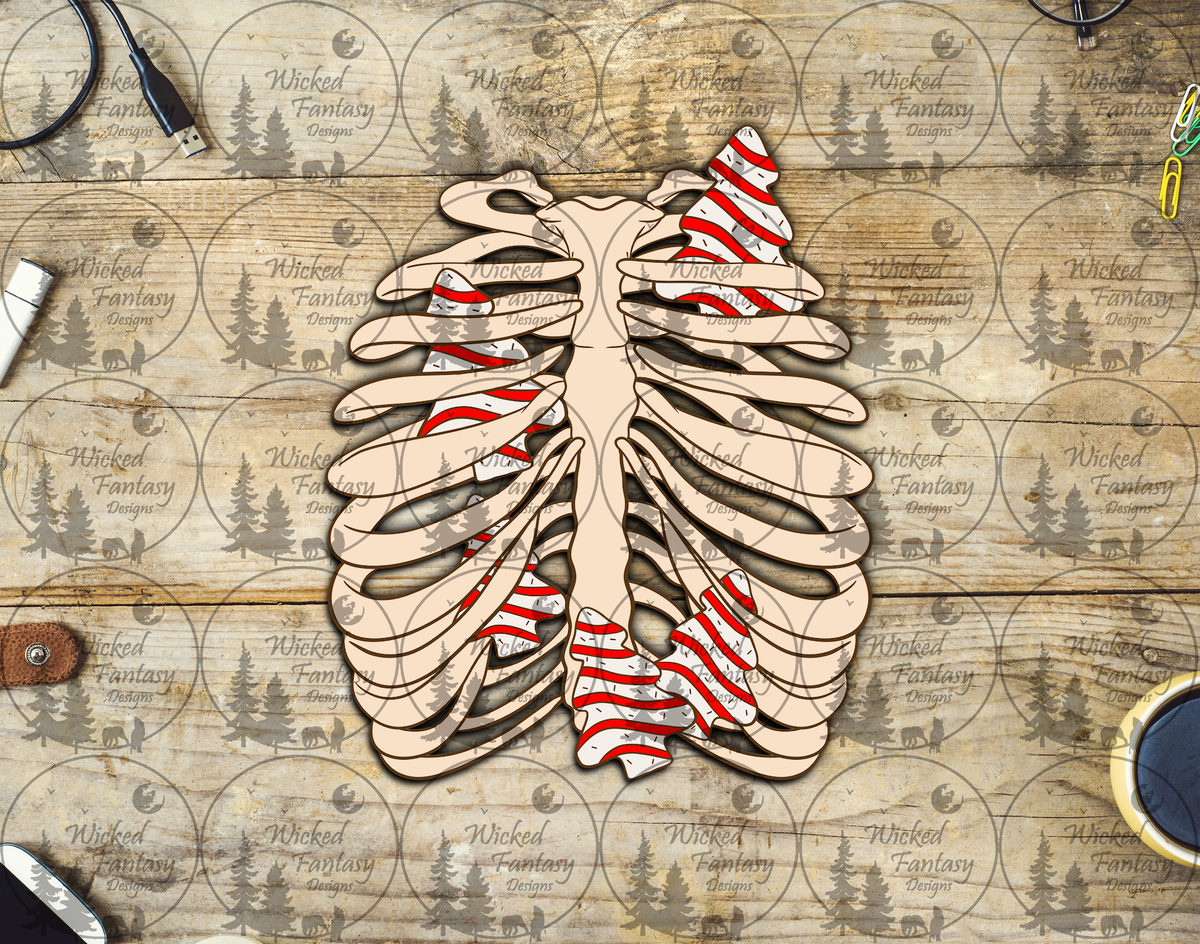 UVDTF Skeleton Ribs with Christmas Cakes