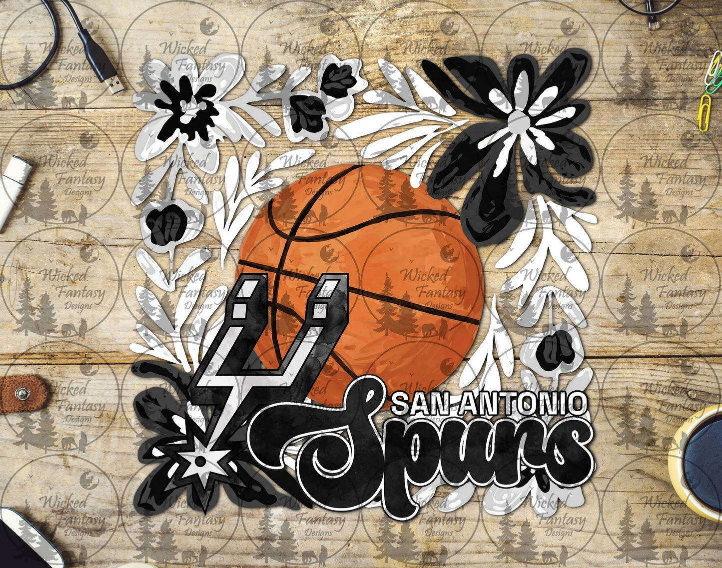 UVDTF Basketball Floral San Antonio